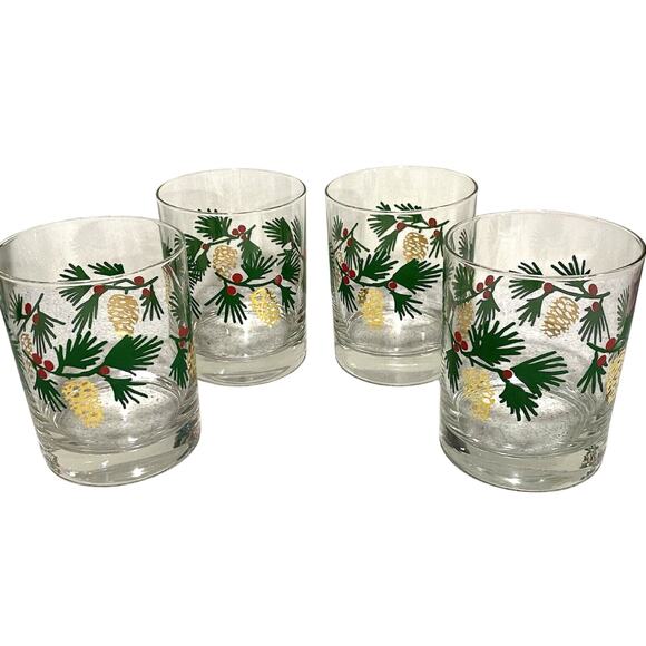 Crate & Barrel Pine Cone Double Old Fashioned Whiskey Drink Glasses Set of 4 - Picture 1 of 8